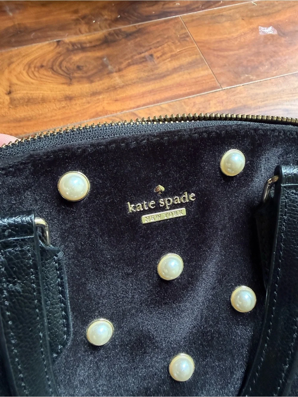 kate spade Black Pearl-Embellished Velvet Dome Satchel